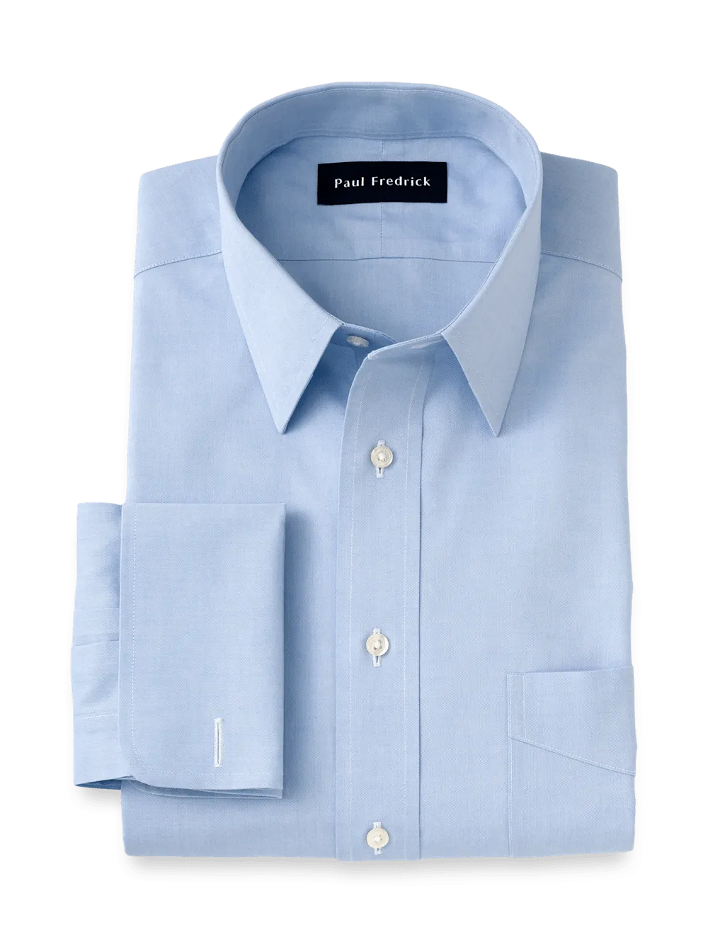 Non-Iron Cotton Pinpoint Solid Point Collar French Cuff Dress Shirt - Blue