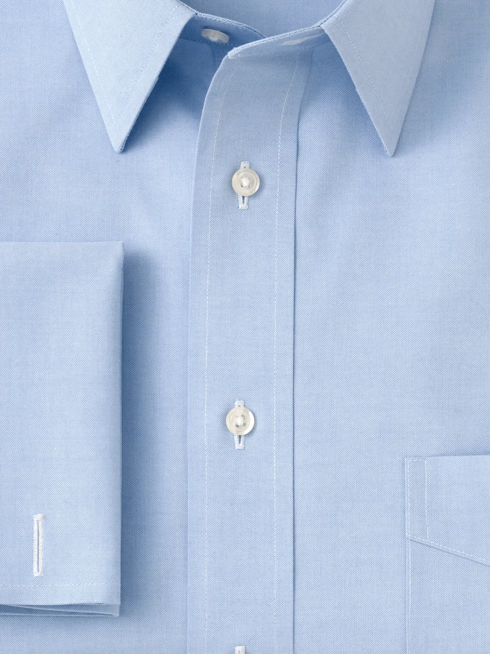 Non-Iron Cotton Pinpoint Solid Point Collar French Cuff Dress Shirt - Blue
