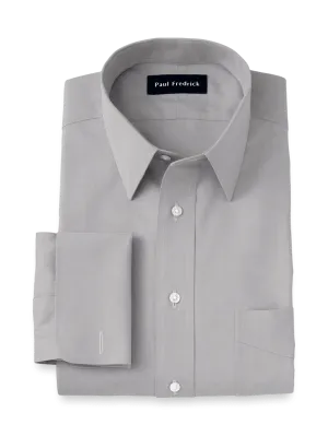 Non-Iron Cotton Pinpoint Solid Point Collar French Cuff Dress Shirt - Grey