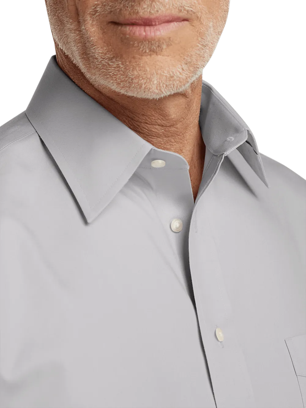 Non-Iron Cotton Pinpoint Solid Point Collar French Cuff Dress Shirt - Grey