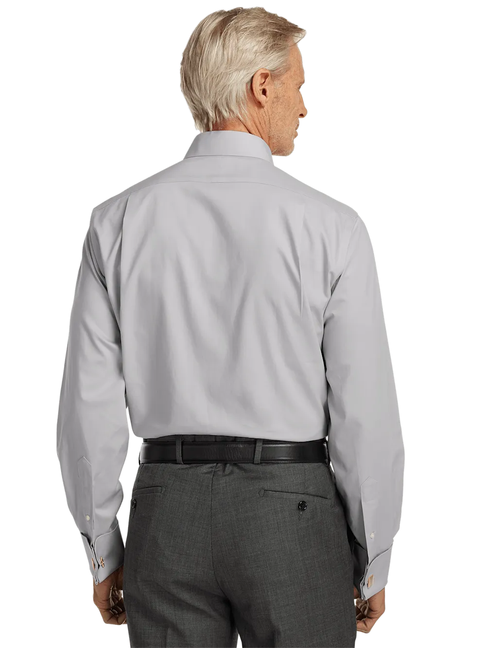 Non-Iron Cotton Pinpoint Solid Point Collar French Cuff Dress Shirt - Grey