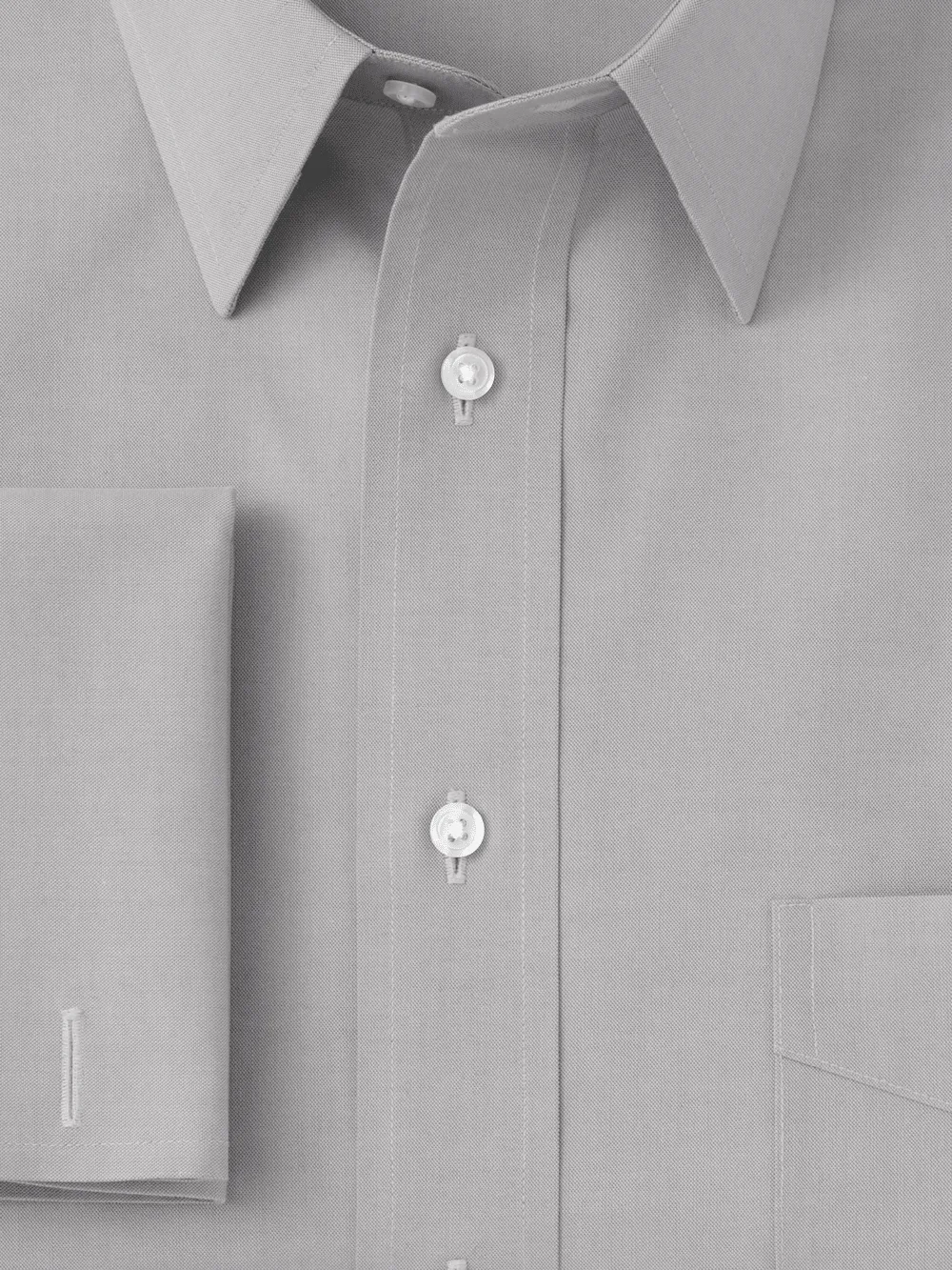 Non-Iron Cotton Pinpoint Solid Point Collar French Cuff Dress Shirt - Grey