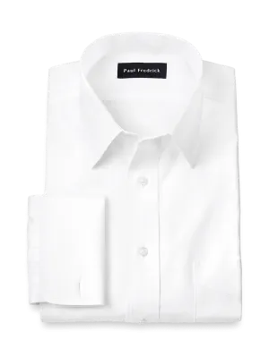 Non-Iron Cotton Pinpoint Solid Point Collar French Cuff Dress Shirt - White