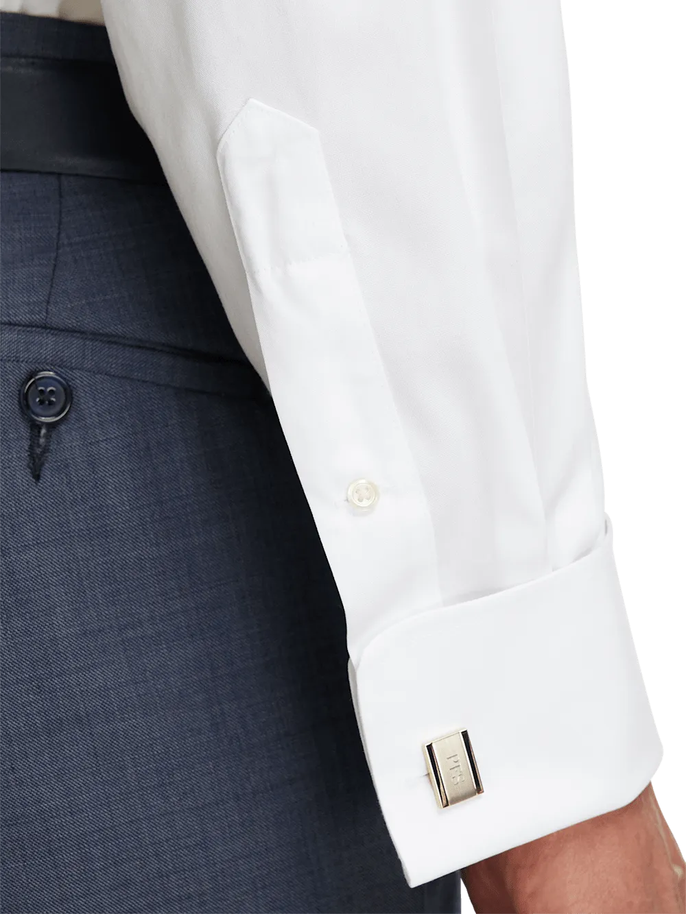 Non-Iron Cotton Pinpoint Solid Point Collar French Cuff Dress Shirt - White