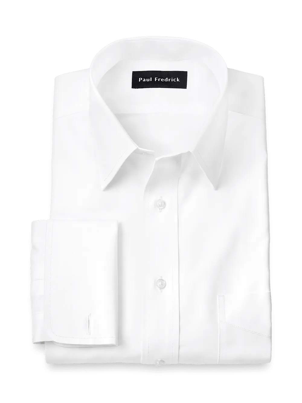 Non-Iron Cotton Pinpoint Solid Point Collar French Cuff Dress Shirt - White