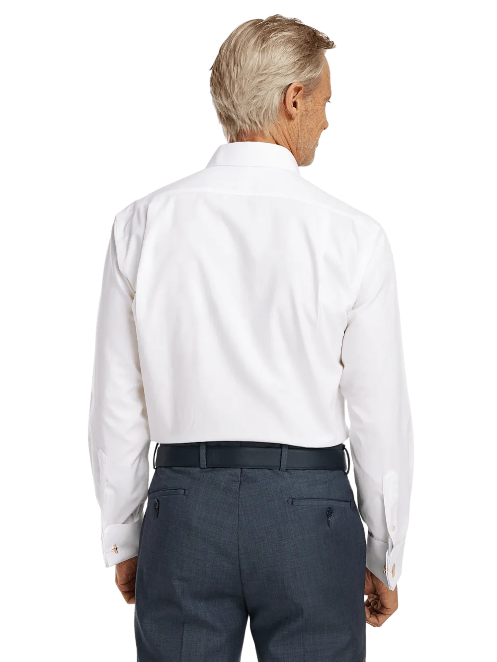 Non-Iron Cotton Pinpoint Solid Point Collar French Cuff Dress Shirt - White