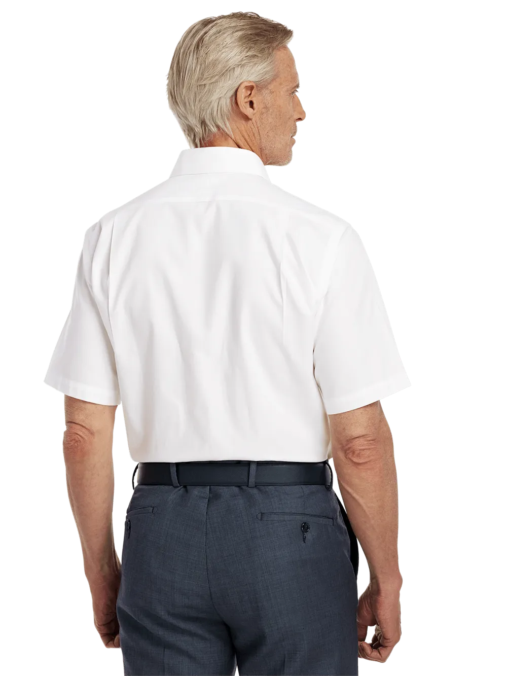Non-Iron Cotton Pinpoint Solid Point Collar Short Sleeve Dress Shirt - White