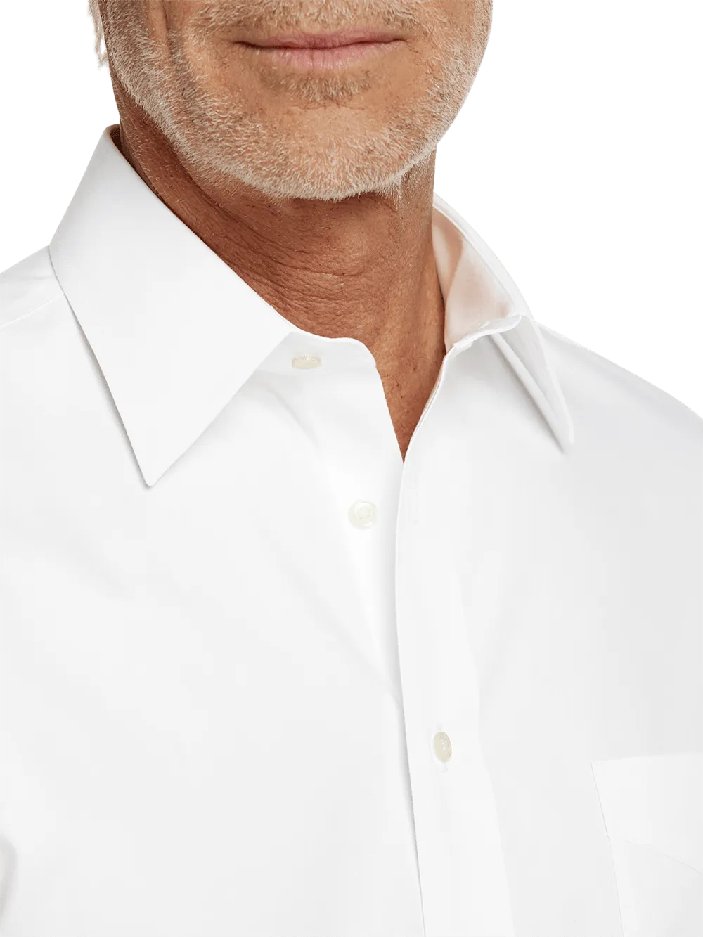 Non-Iron Cotton Pinpoint Solid Point Collar Short Sleeve Dress Shirt - White