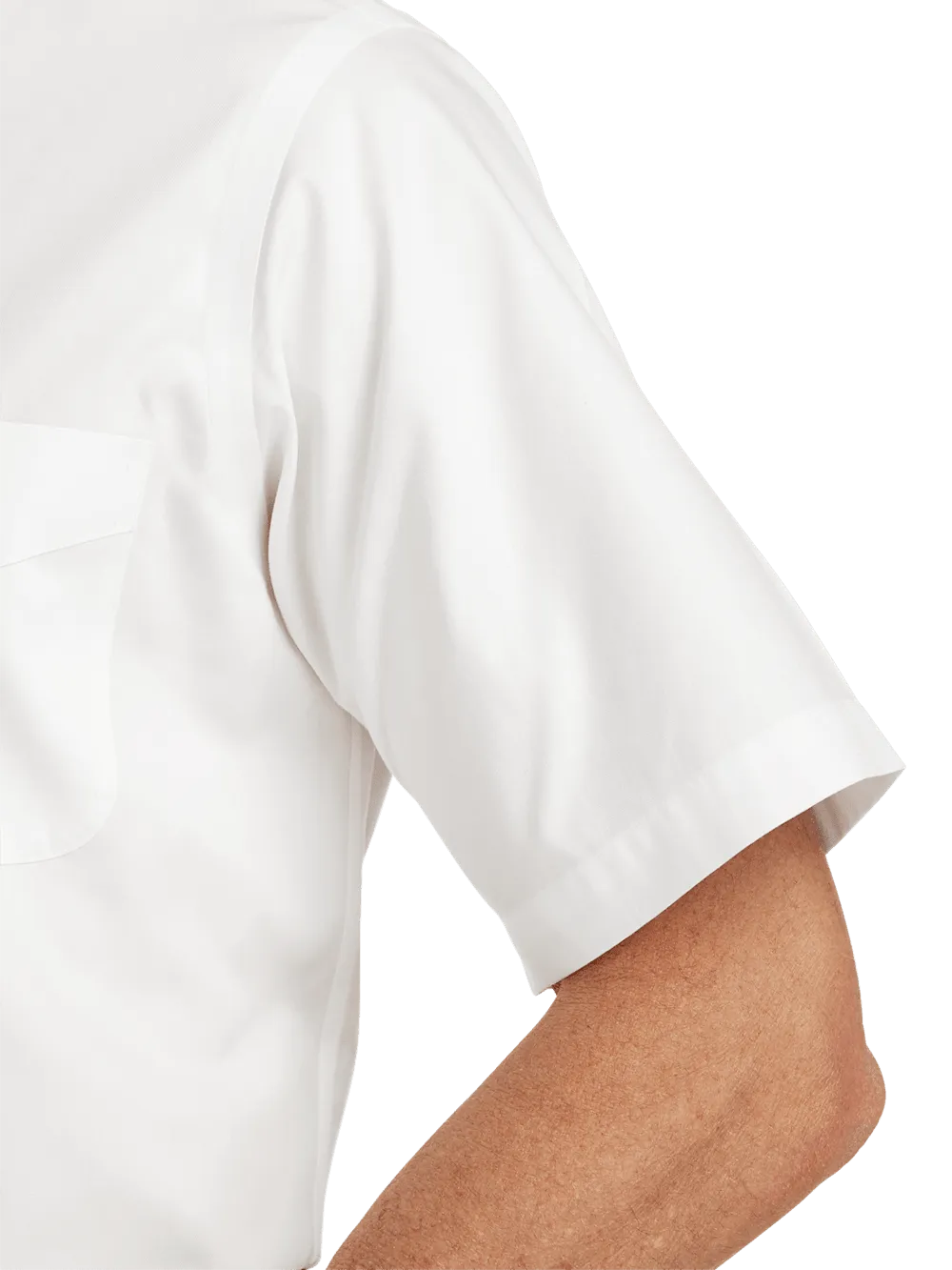 Non-Iron Cotton Pinpoint Solid Point Collar Short Sleeve Dress Shirt - White