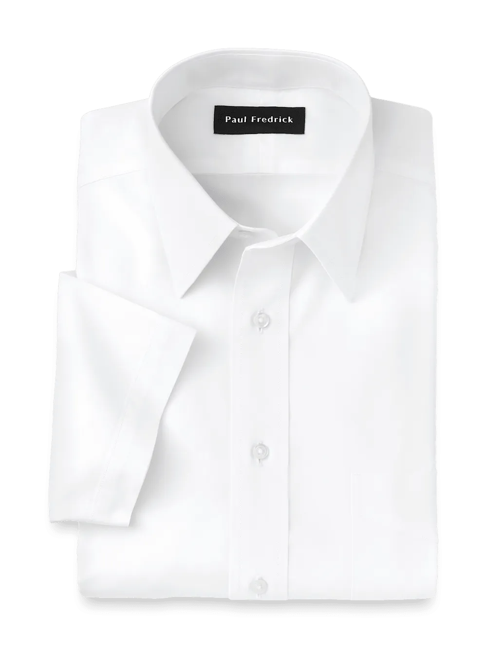 Non-Iron Cotton Pinpoint Solid Point Collar Short Sleeve Dress Shirt - White