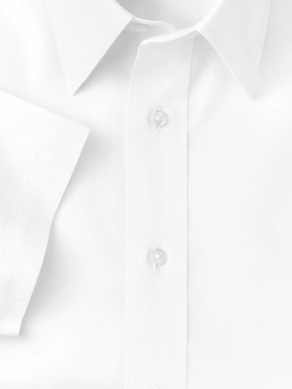 Non-Iron Cotton Pinpoint Solid Point Collar Short Sleeve Dress Shirt - White