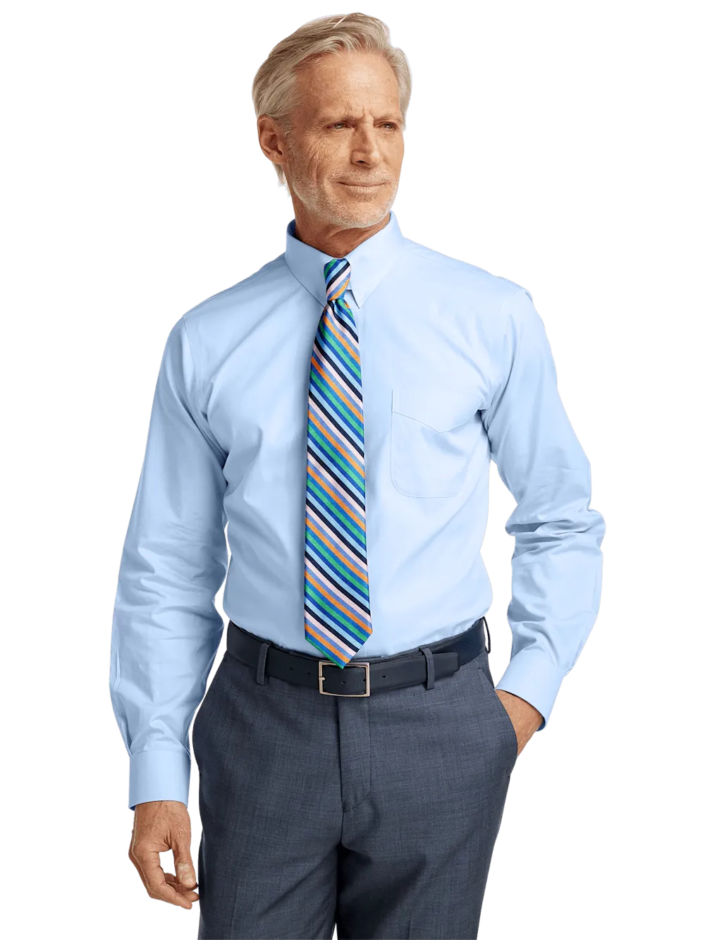 Non-Iron Cotton Pinpoint Solid Snap Tab Collar Dress Shirt - Blue