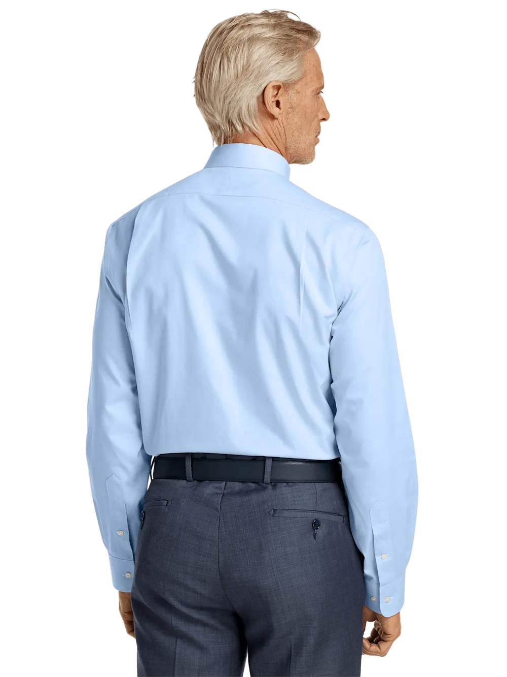Non-Iron Cotton Pinpoint Solid Snap Tab Collar Dress Shirt - Blue