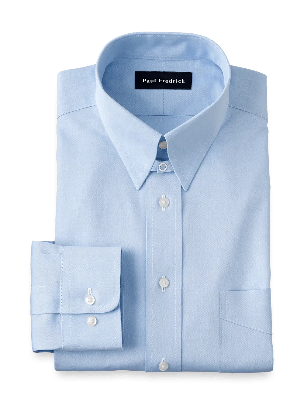 Non-Iron Cotton Pinpoint Solid Snap Tab Collar Dress Shirt - Blue
