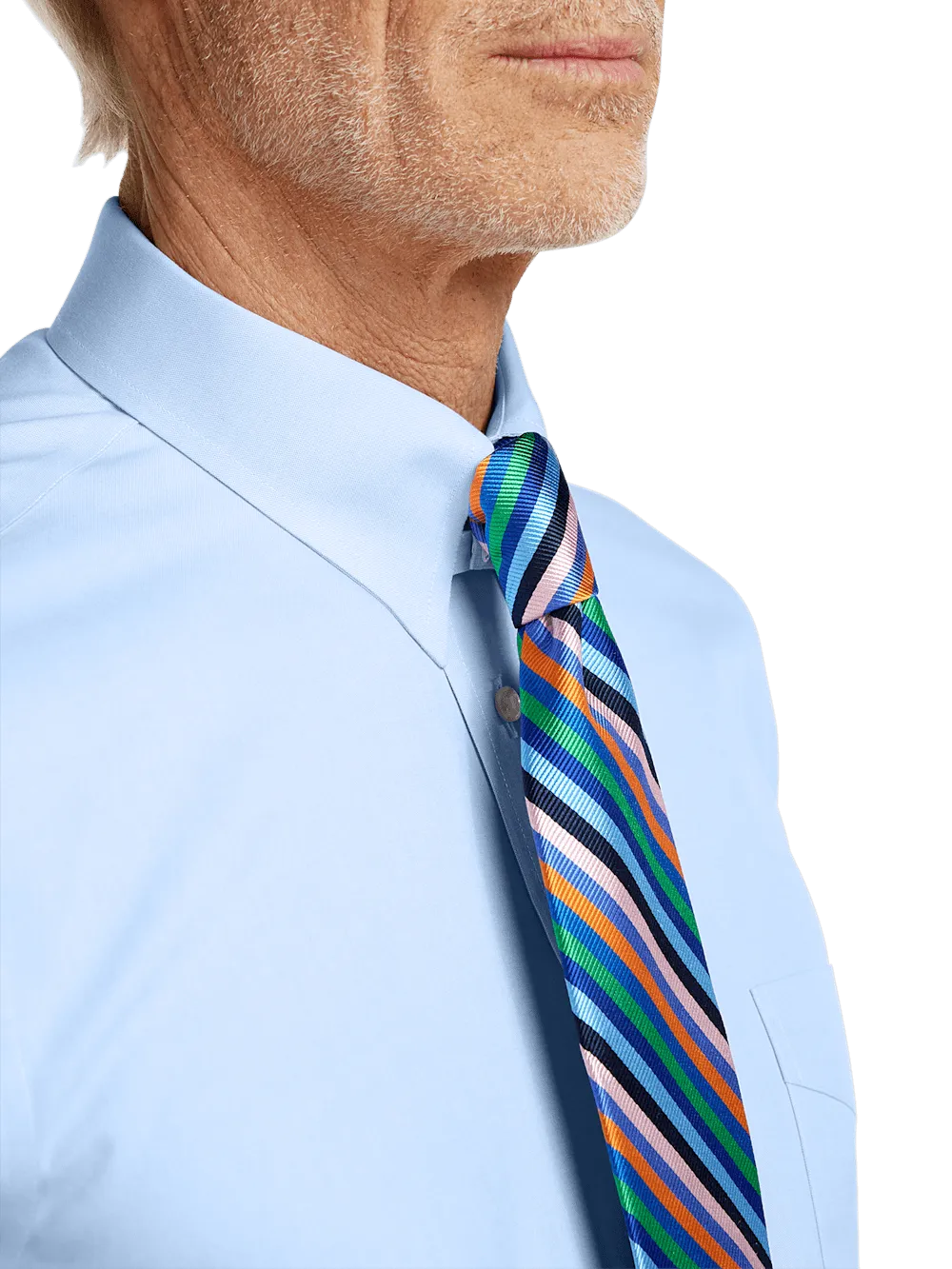 Non-Iron Cotton Pinpoint Solid Snap Tab Collar Dress Shirt - Blue