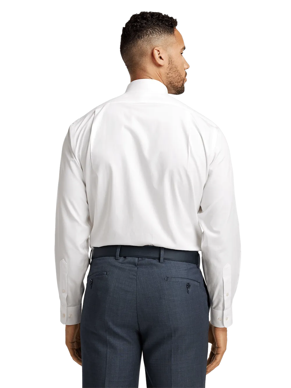 Non-Iron Cotton Pinpoint Solid Snap Tab Collar Dress Shirt - White