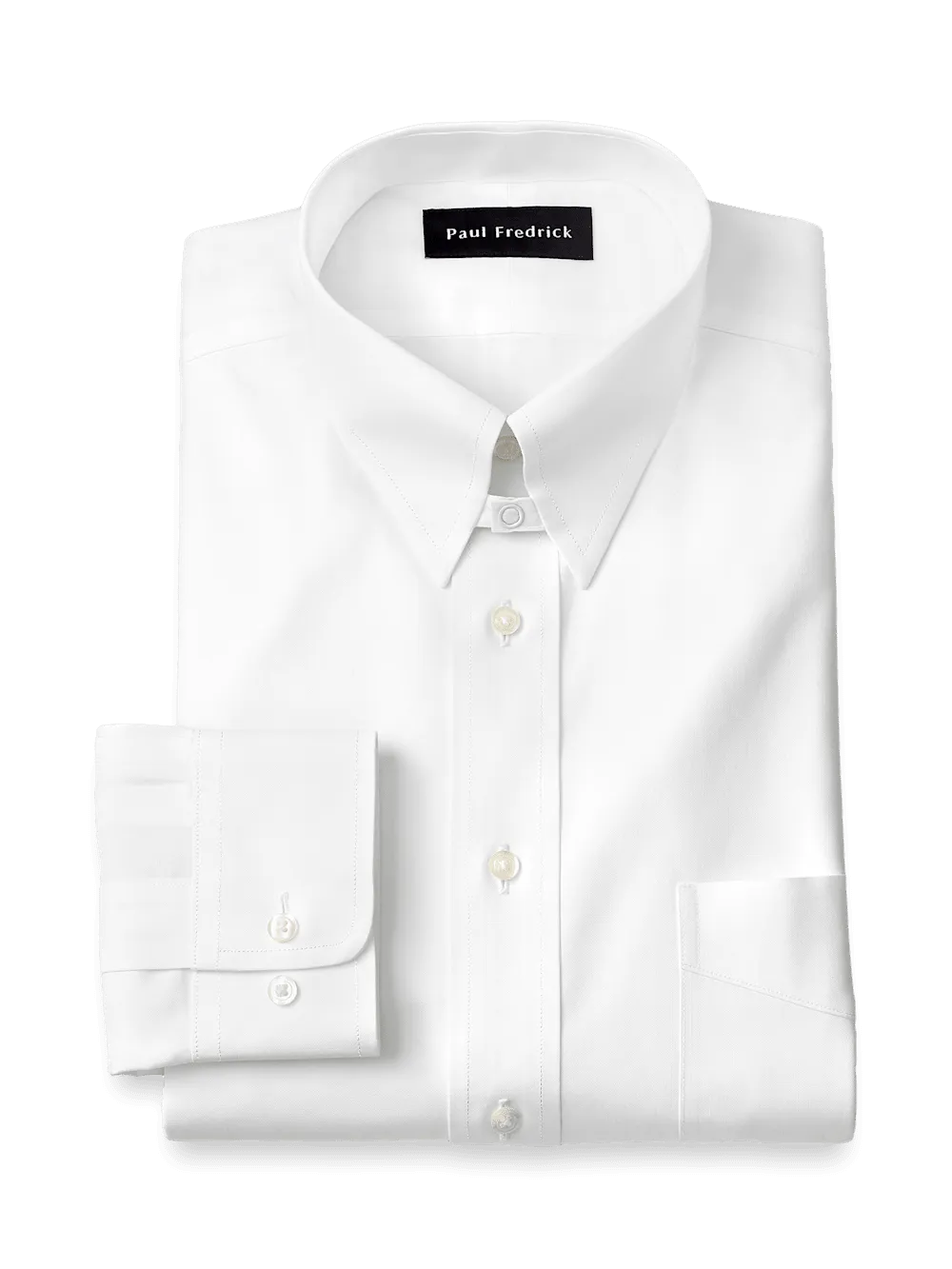 Non-Iron Cotton Pinpoint Solid Snap Tab Collar Dress Shirt - White