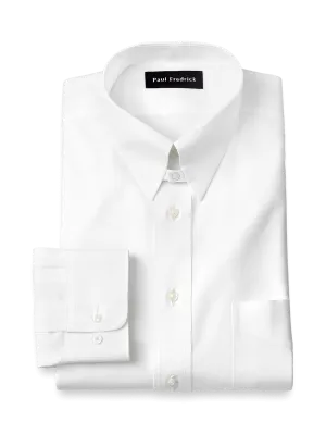 Non-Iron Cotton Pinpoint Solid Snap Tab Collar Dress Shirt - White