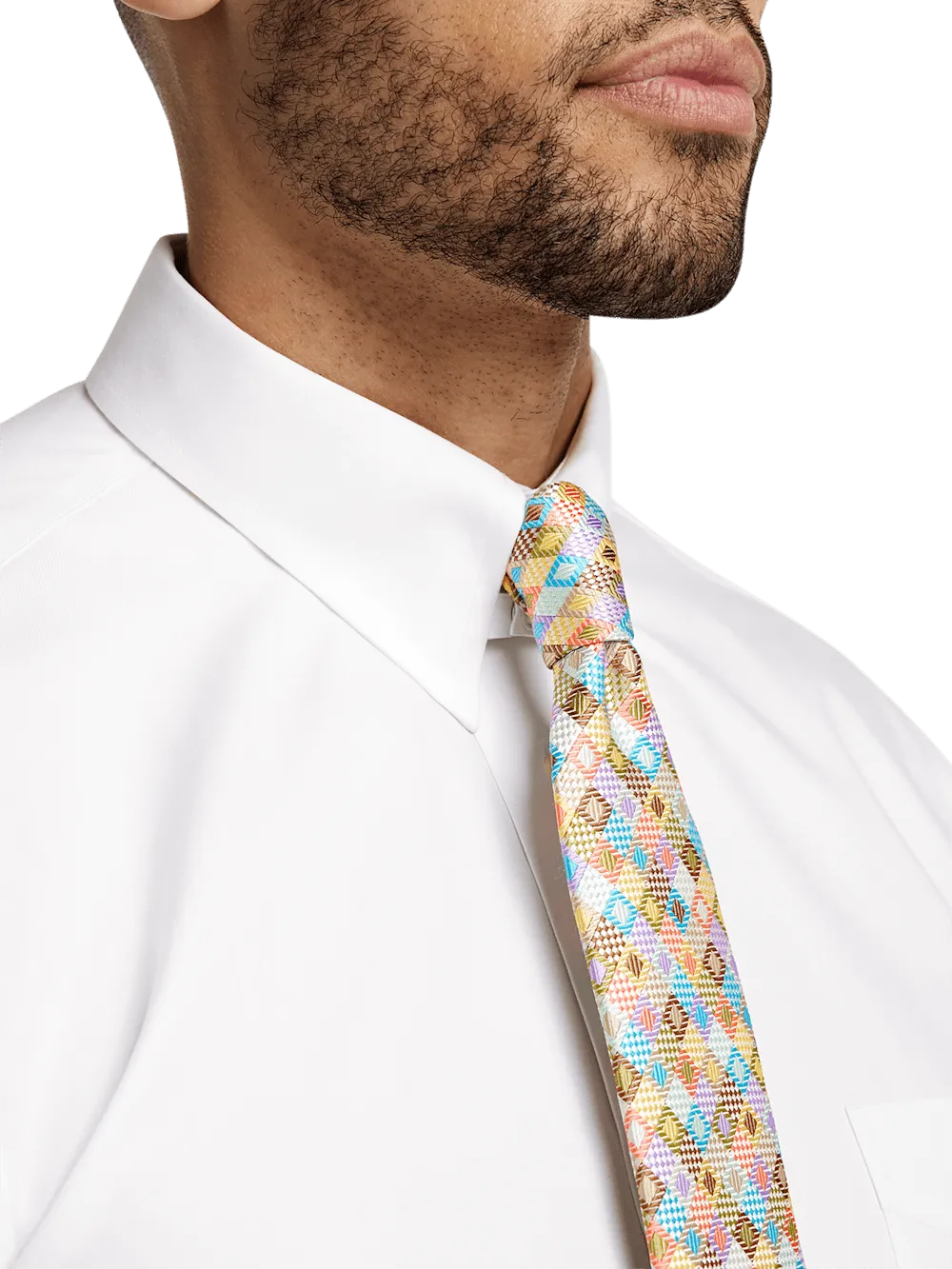 Non-Iron Cotton Pinpoint Solid Snap Tab Collar Dress Shirt - White