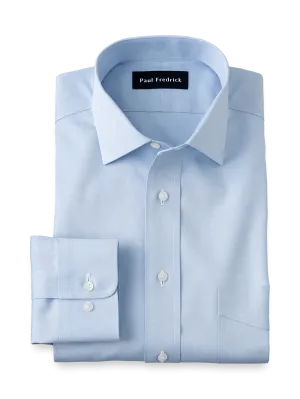 Non-Iron Cotton Pinpoint Solid Spread Collar Dress Shirt - Blue
