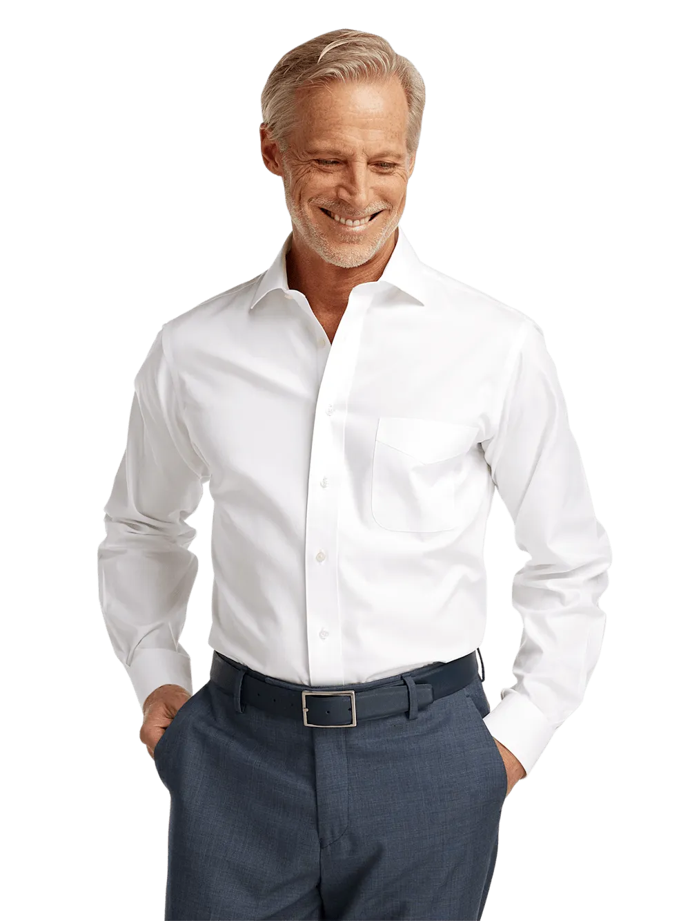 Non-Iron Cotton Pinpoint Solid Spread Collar Dress Shirt - White