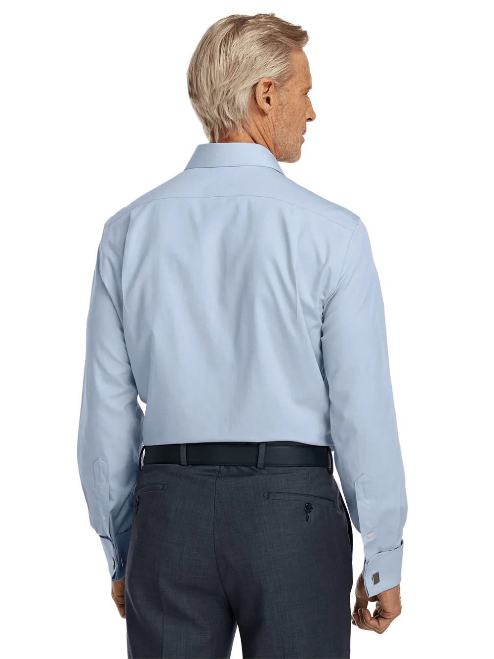 Non-Iron Cotton Pinpoint Solid Spread Collar French Cuff Dress Shirt - Blue