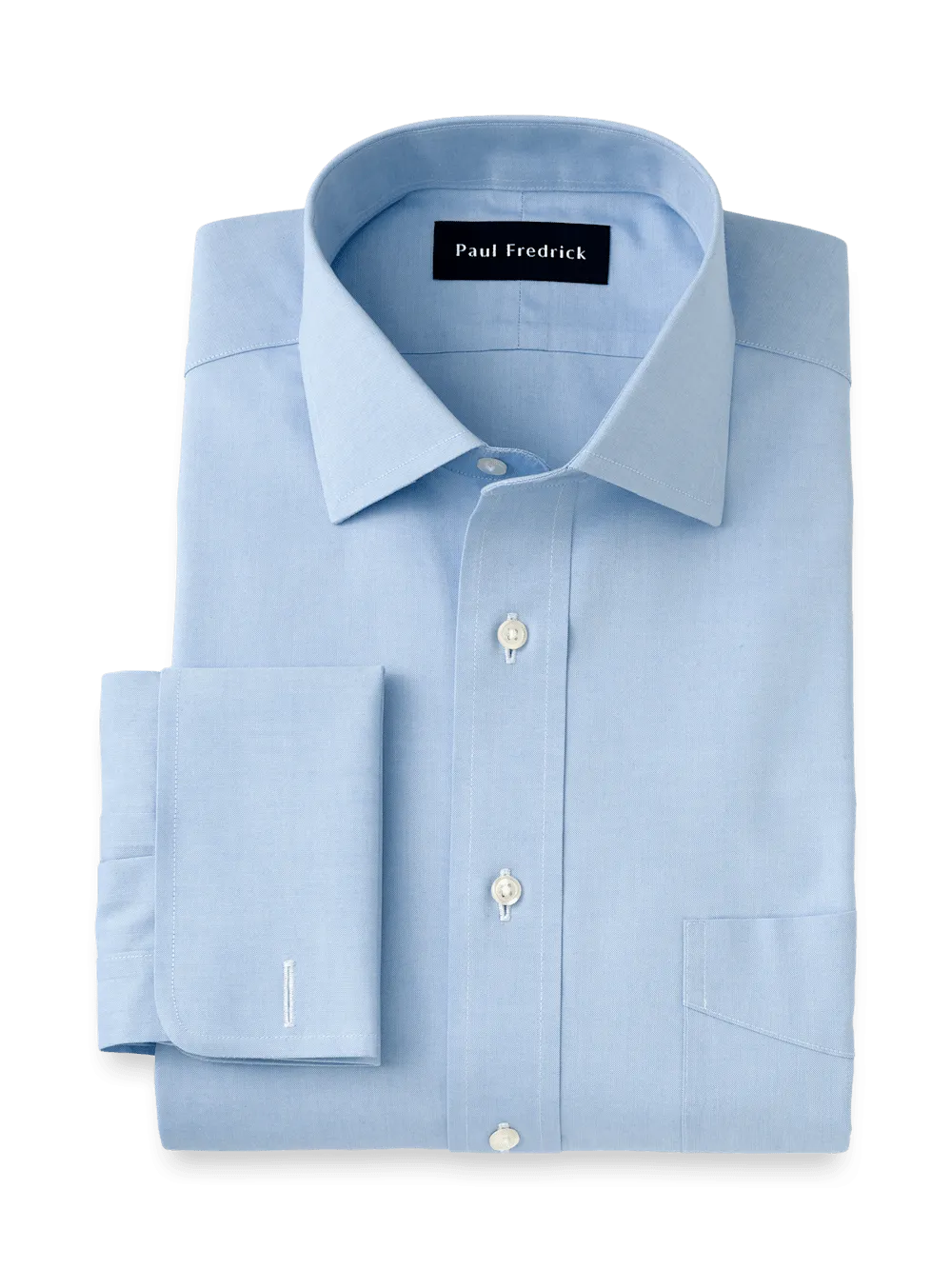 Non-Iron Cotton Pinpoint Solid Spread Collar French Cuff Dress Shirt - Blue