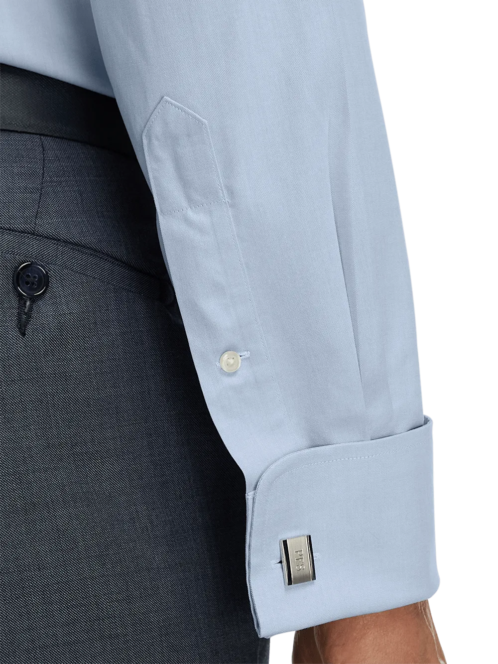 Non-Iron Cotton Pinpoint Solid Spread Collar French Cuff Dress Shirt - Blue