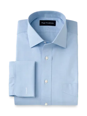 Non-Iron Cotton Pinpoint Solid Spread Collar French Cuff Dress Shirt - Blue