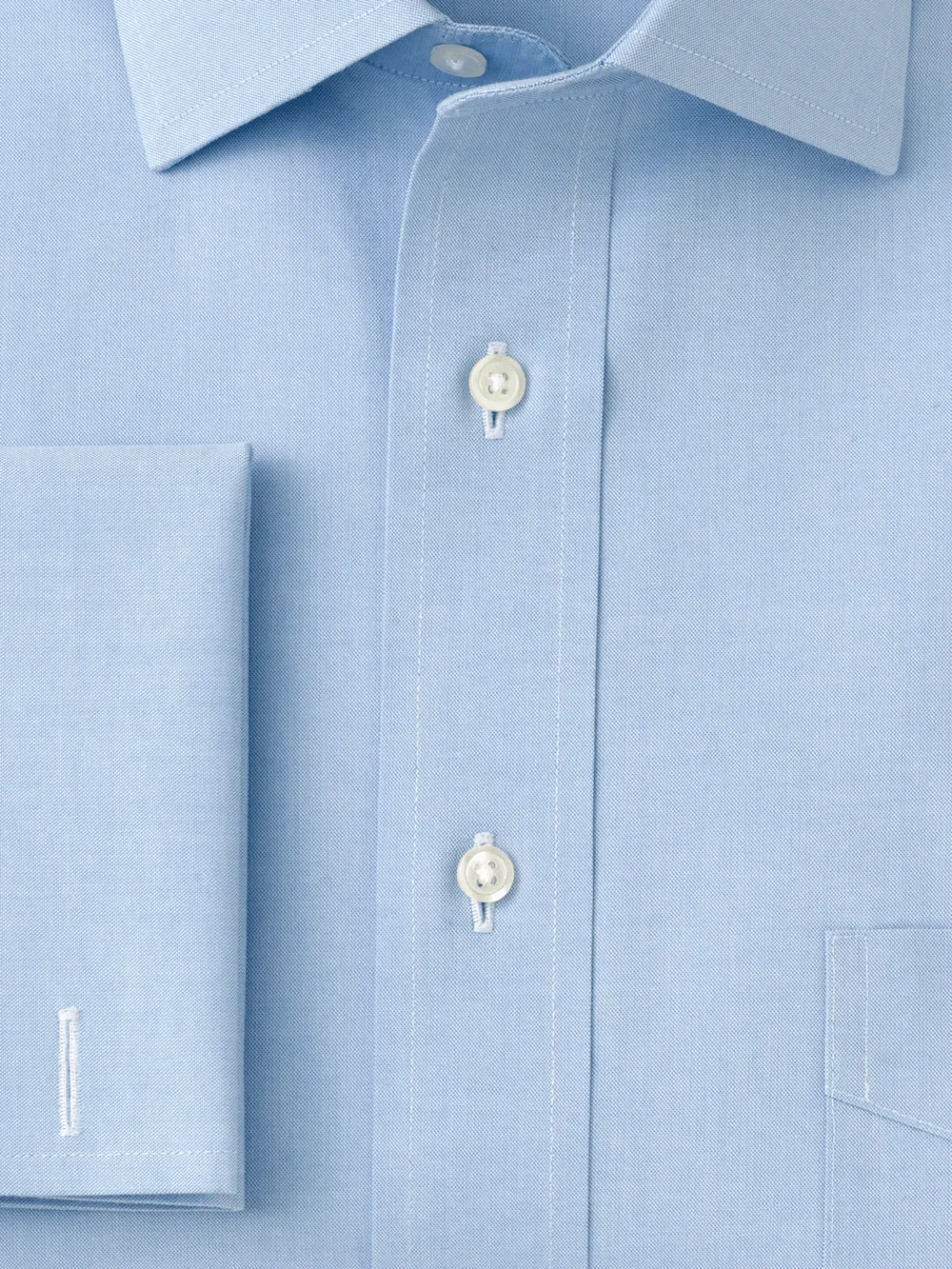 Non-Iron Cotton Pinpoint Solid Spread Collar French Cuff Dress Shirt - Blue