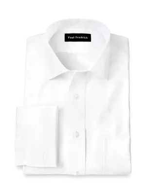 Non-Iron Cotton Pinpoint Solid Spread Collar French Cuff Dress Shirt - White