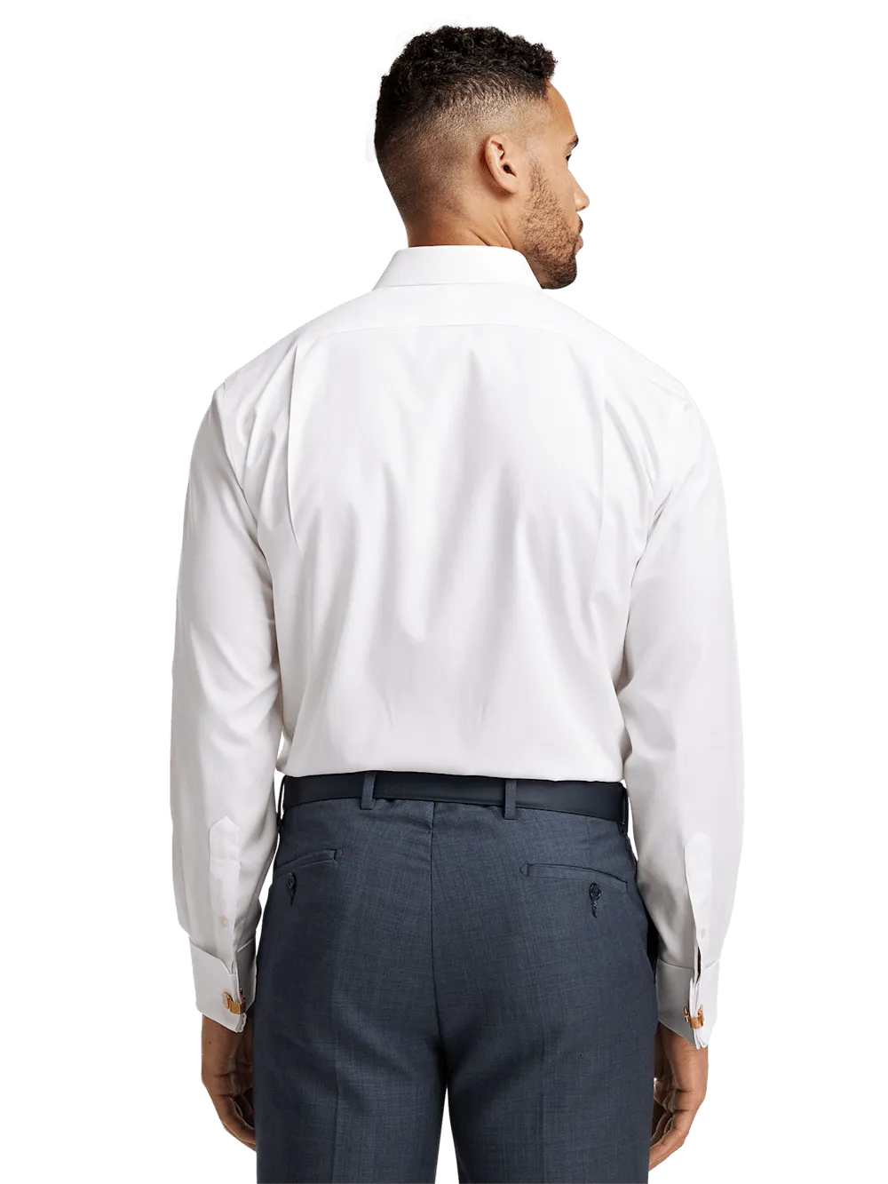 Non-Iron Cotton Pinpoint Solid Spread Collar French Cuff Dress Shirt - White