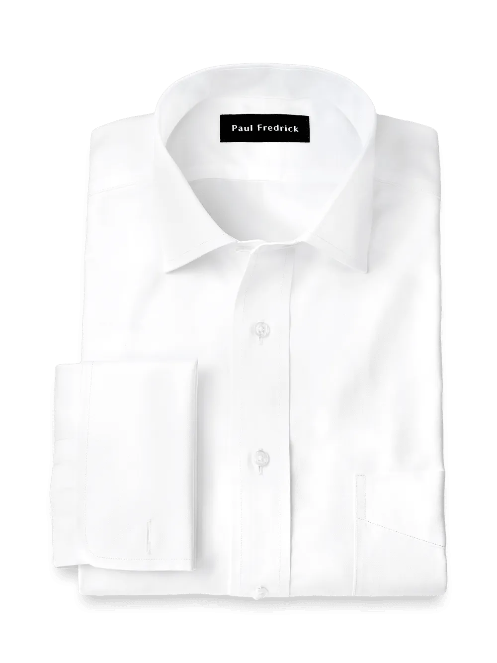 Non-Iron Cotton Pinpoint Solid Spread Collar French Cuff Dress Shirt - White