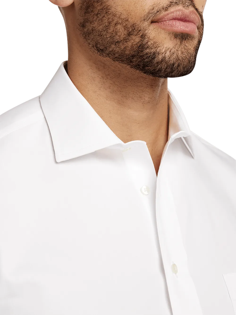 Non-Iron Cotton Pinpoint Solid Spread Collar French Cuff Dress Shirt - White