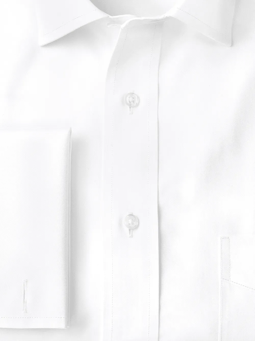 Non-Iron Cotton Pinpoint Solid Spread Collar French Cuff Dress Shirt - White