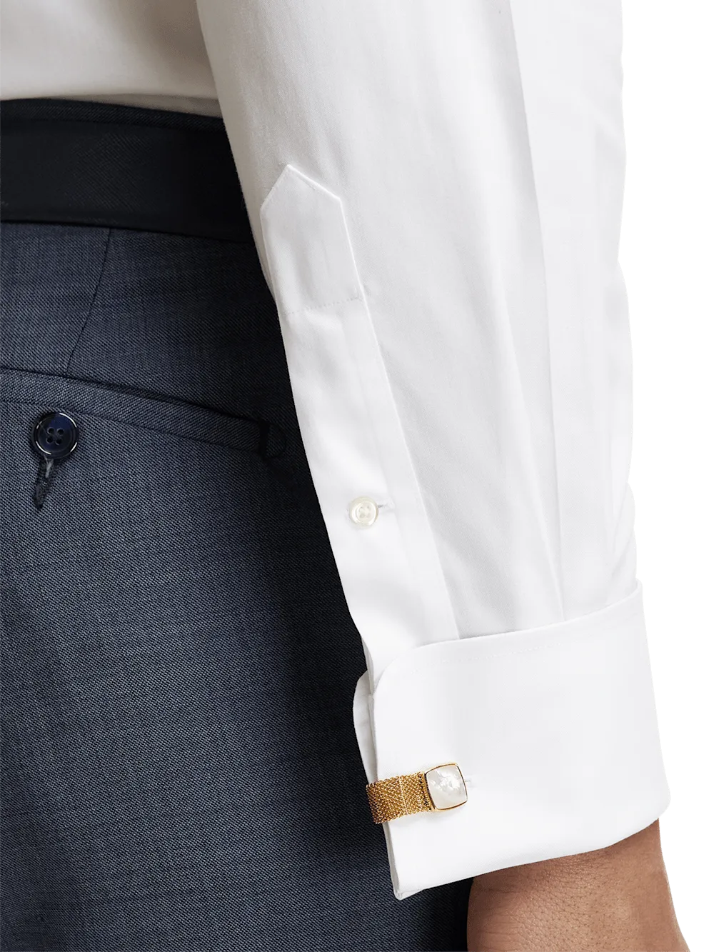 Non-Iron Cotton Pinpoint Solid Spread Collar French Cuff Dress Shirt - White