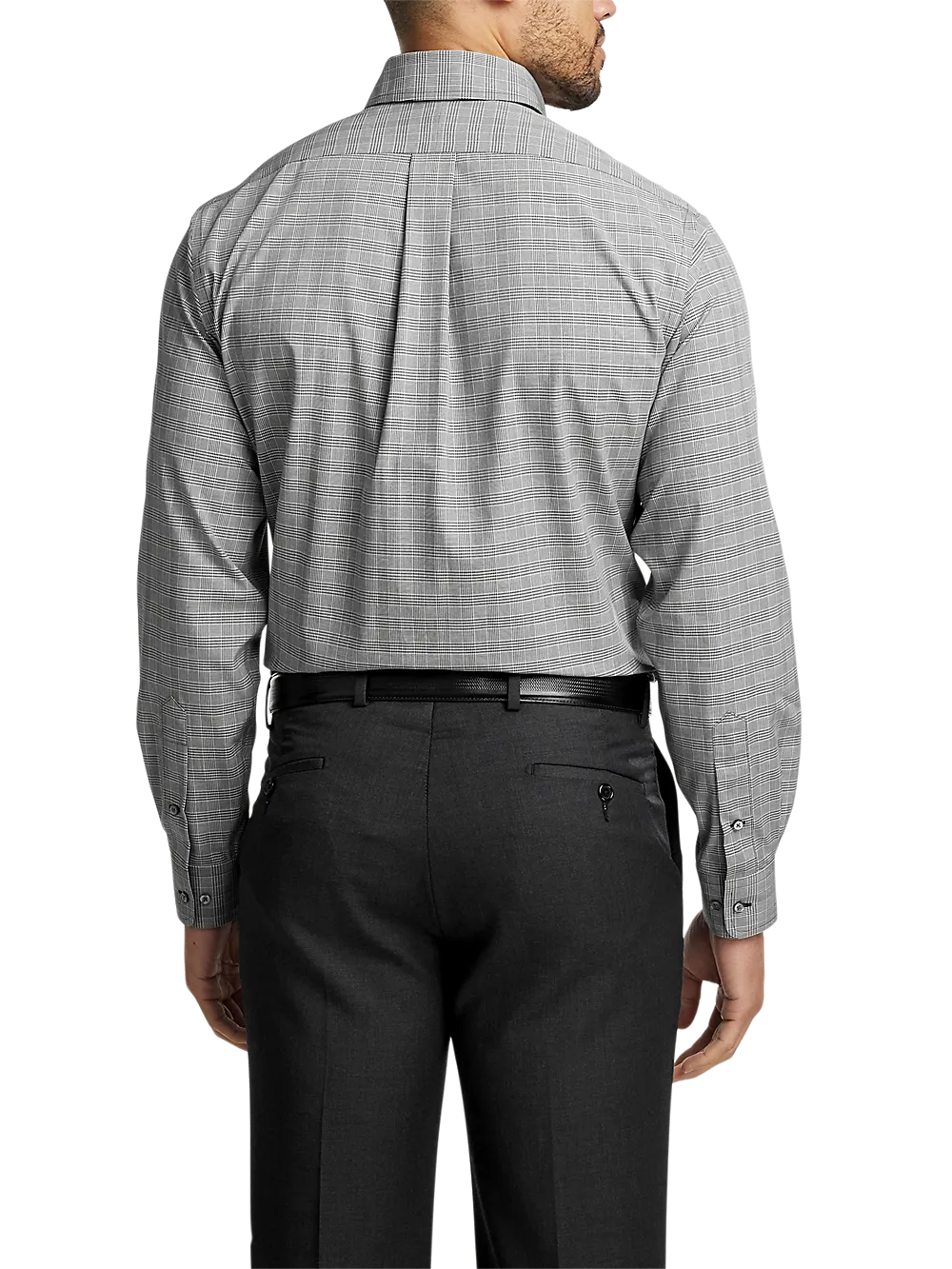 Non-Iron Cotton Plaid Dress Shirt With Contrast Trim - Black