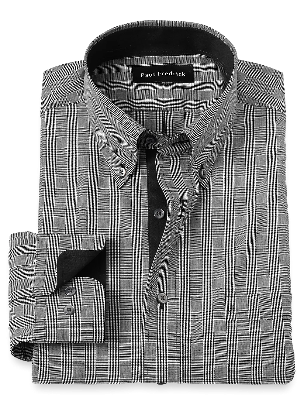 Non-Iron Cotton Plaid Dress Shirt With Contrast Trim - Black