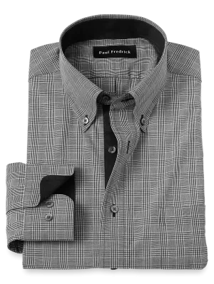Non-Iron Cotton Plaid Dress Shirt With Contrast Trim - Black