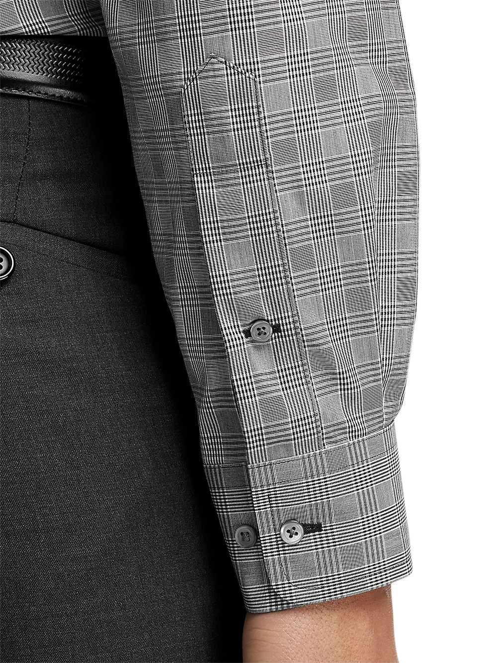 Non-Iron Cotton Plaid Dress Shirt With Contrast Trim - Black