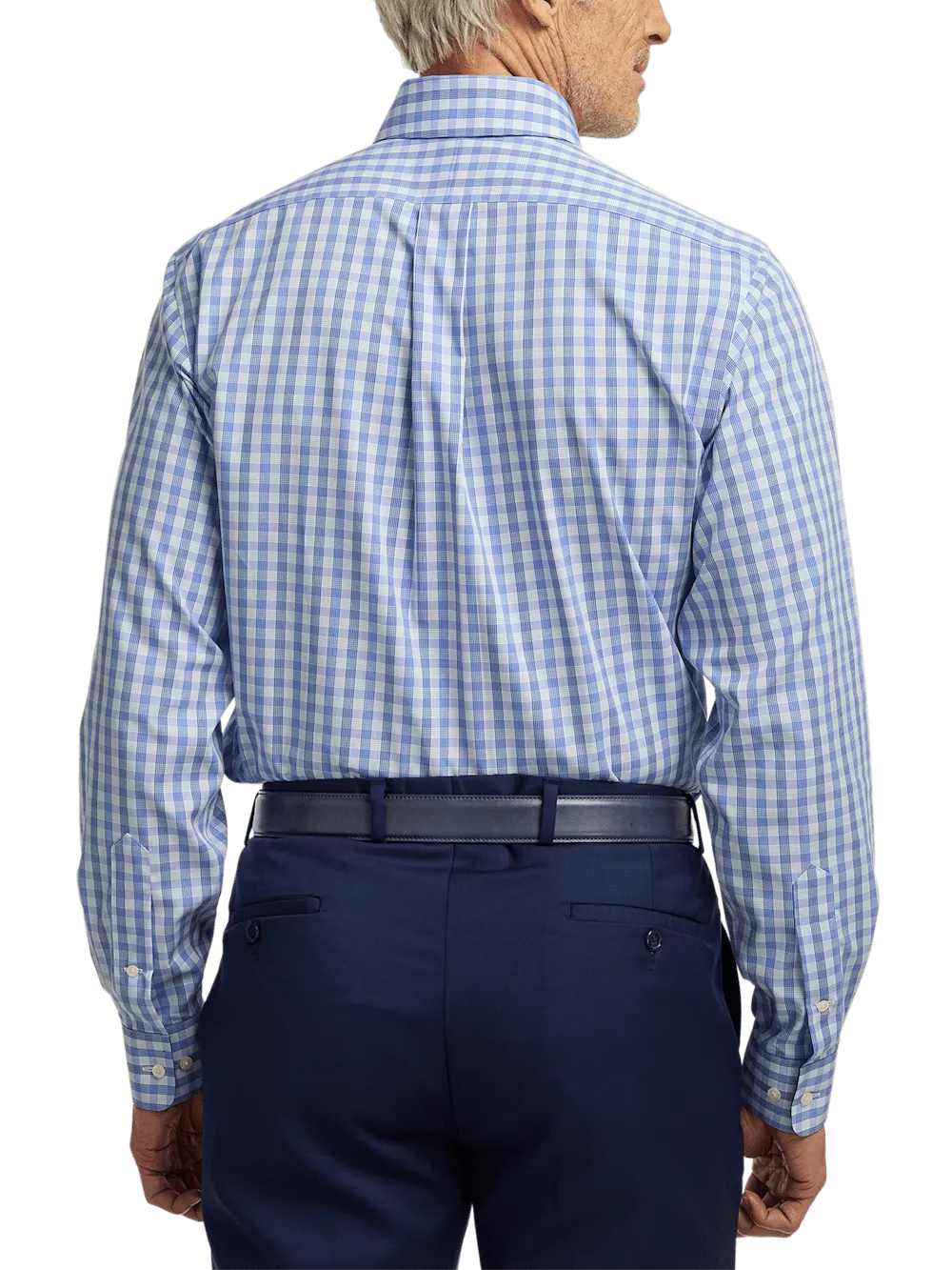 Non-Iron Cotton Plaid Dress Shirt With Contrast Trim - Blue