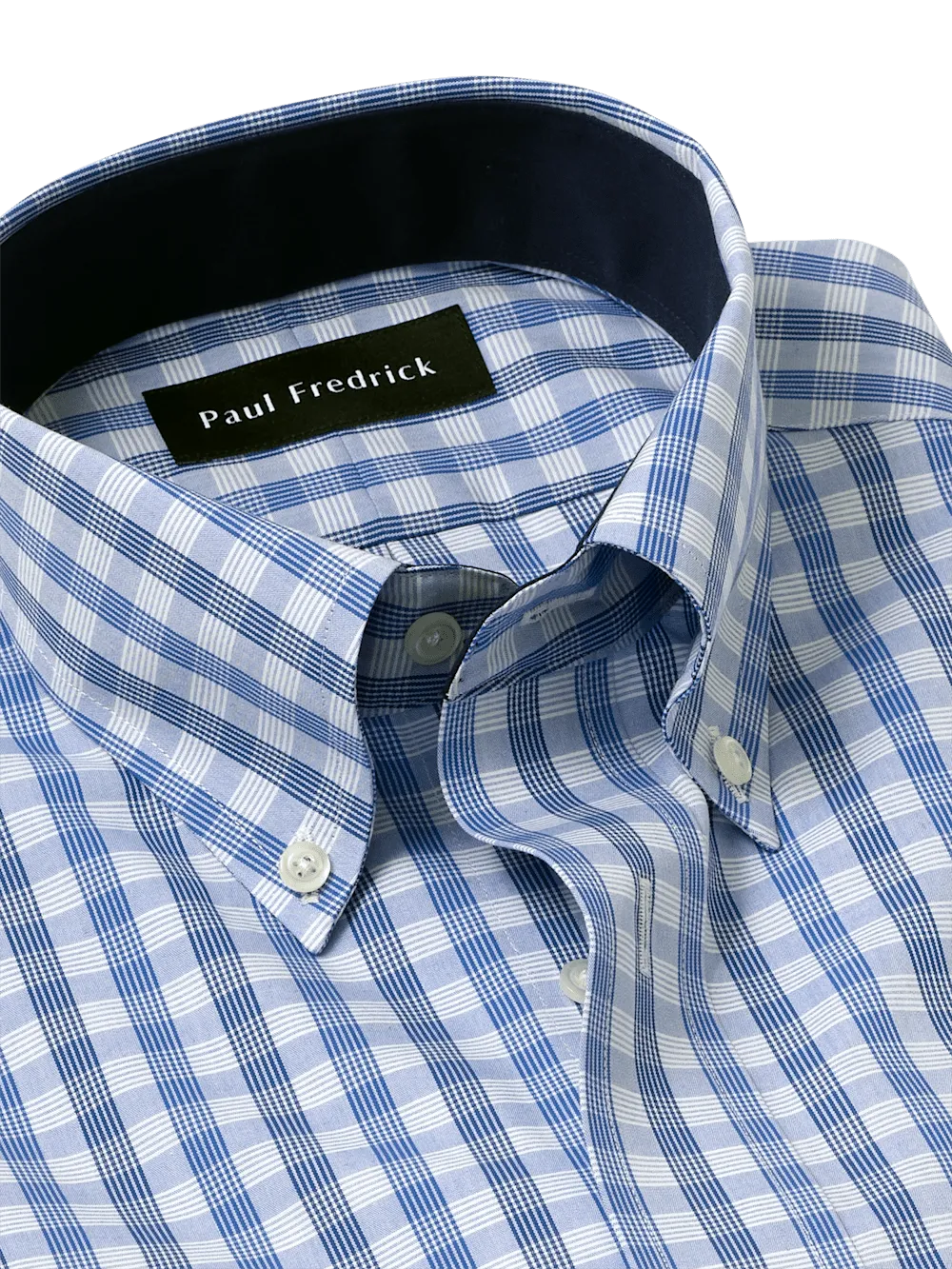 Non-Iron Cotton Plaid Dress Shirt With Contrast Trim - Blue