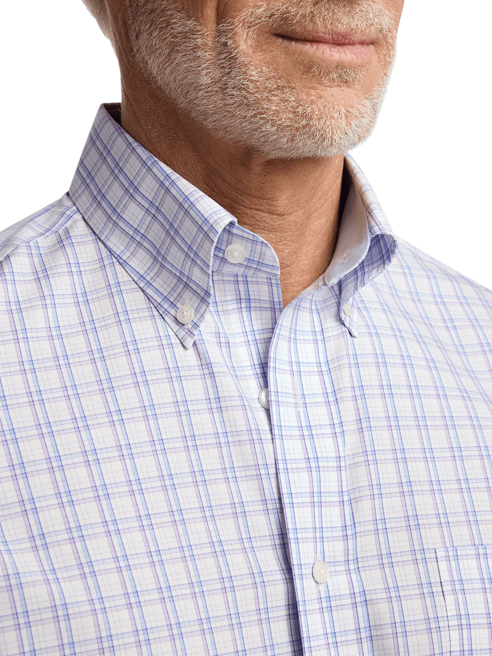 Non-Iron Cotton Plaid Dress Shirt With Contrast Trim - Blue/purple