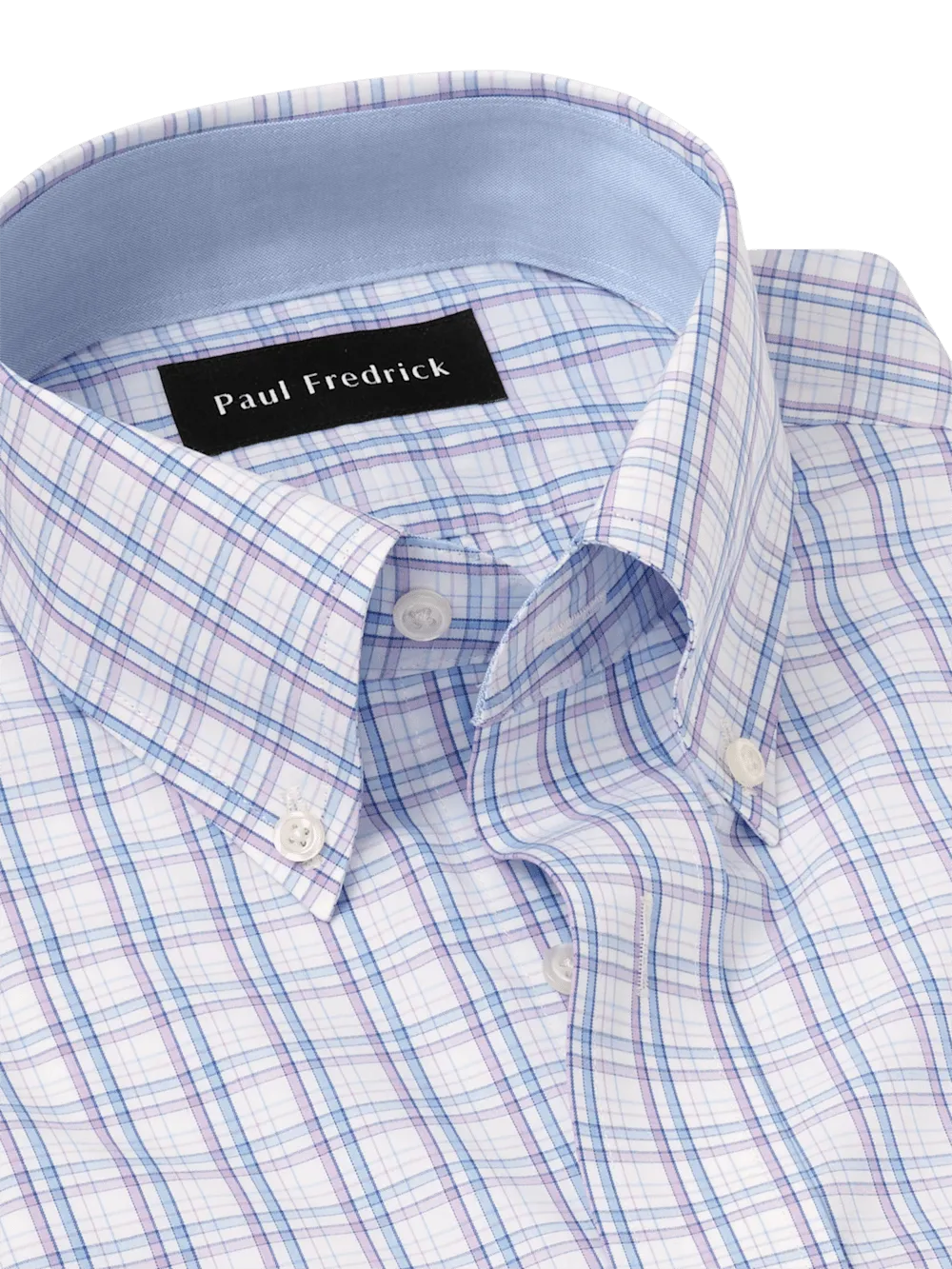 Non-Iron Cotton Plaid Dress Shirt With Contrast Trim - Blue/purple