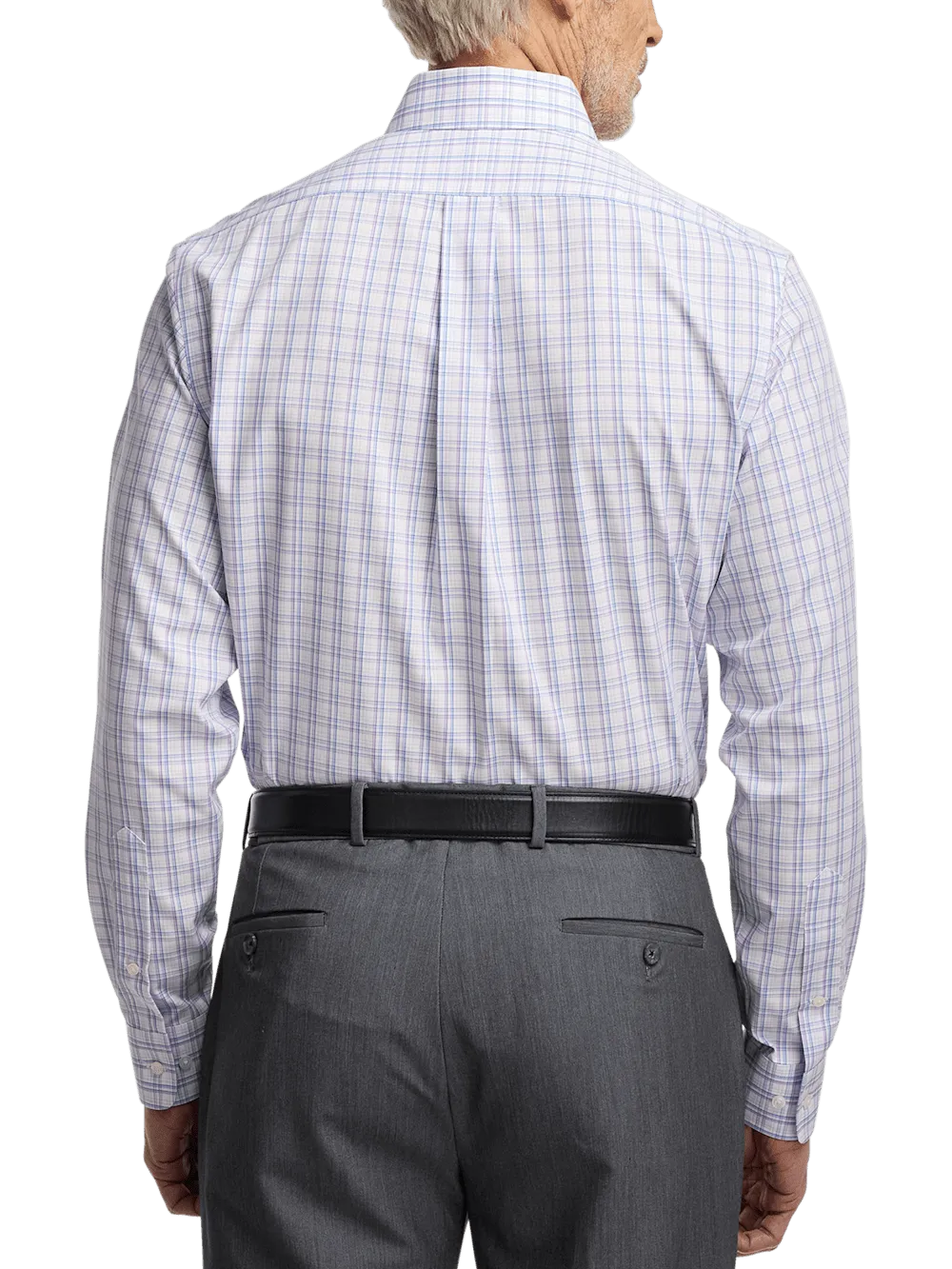 Non-Iron Cotton Plaid Dress Shirt With Contrast Trim - Blue/purple