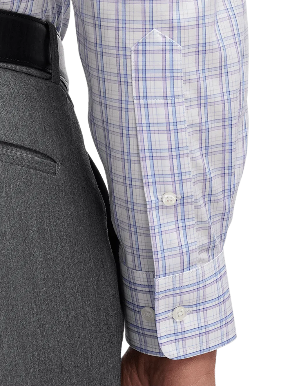 Non-Iron Cotton Plaid Dress Shirt With Contrast Trim - Blue/purple