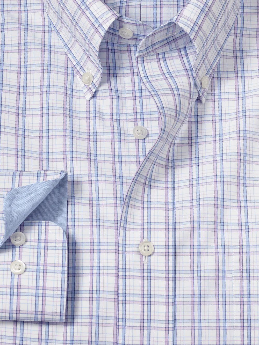 Non-Iron Cotton Plaid Dress Shirt With Contrast Trim - Blue/purple
