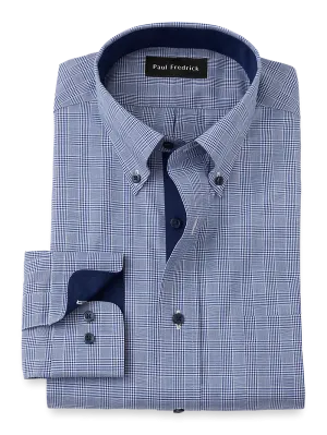 Non-Iron Cotton Plaid Dress Shirt With Contrast Trim - Sodalite