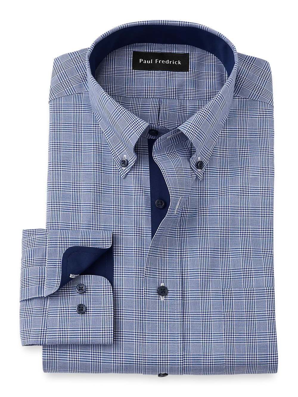 Non-Iron Cotton Plaid Dress Shirt With Contrast Trim - Sodalite