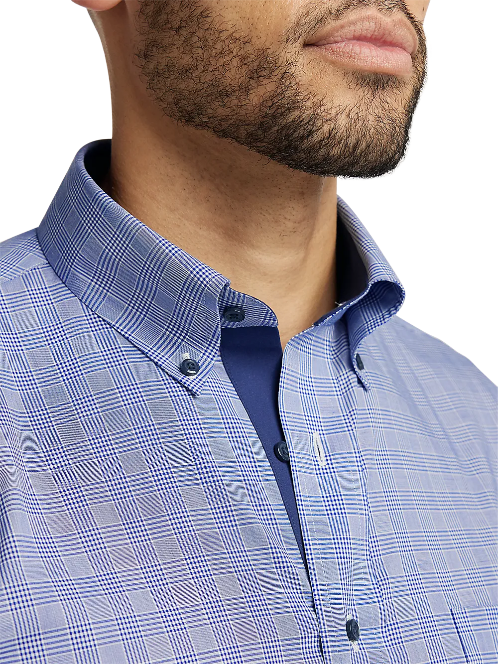 Non-Iron Cotton Plaid Dress Shirt With Contrast Trim - Sodalite